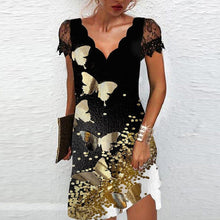 Load image into Gallery viewer, Women&#39;s V Neck Lace Short Sleeve Printed Dress
