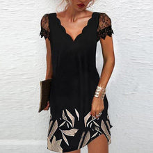 Load image into Gallery viewer, Women&#39;s V Neck Lace Short Sleeve Printed Dress
