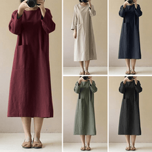 Load image into Gallery viewer, Vintage Cotton Linen Long Sleeve Dress
