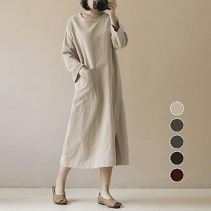 Vintage Cotton Linen Long Sleeve Dress