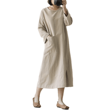 Load image into Gallery viewer, Vintage Cotton Linen Long Sleeve Dress
