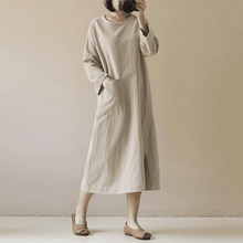 Load image into Gallery viewer, Vintage Cotton Linen Long Sleeve Dress
