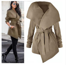 Load image into Gallery viewer, Women Sexy V Neck Belt Lace-up Solid Casual Overcoats
