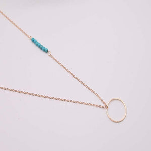 Women Fashion Plated Metal Chain Circle Lariat Long Necklace
