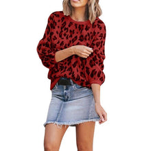 Load image into Gallery viewer, Women Long-sleeved Round Neck Solid Leopard Sweater
