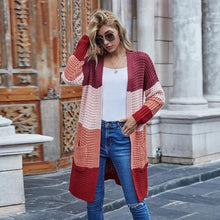 Load image into Gallery viewer, Women&#39;s Oversized Color Block Long Cardigans
