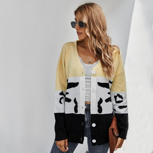 Women's Relaxed Tricolor Knit Cardigan