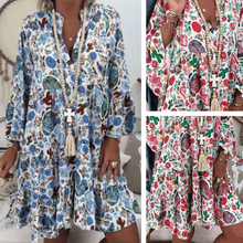 Load image into Gallery viewer, Women&#39;s  Floral Print V Neck Dress
