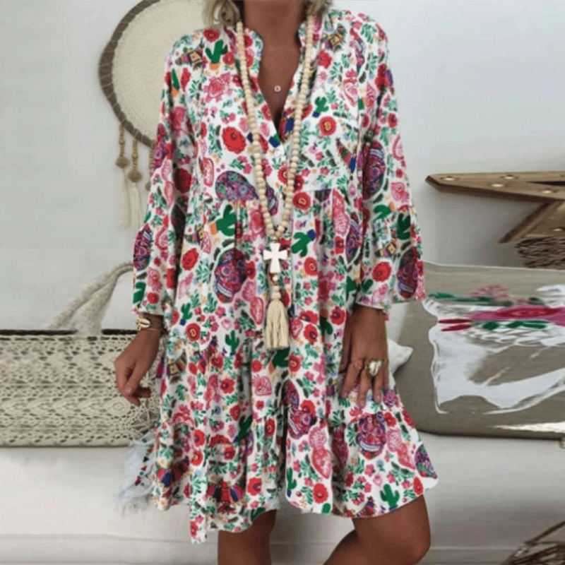 Women's  Floral Print V Neck Dress