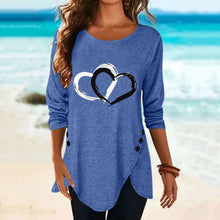 Load image into Gallery viewer, Women&#39;s Heart Print Irregular Long Sleeve T-shirt
