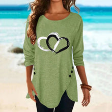 Load image into Gallery viewer, Women&#39;s Heart Print Irregular Long Sleeve T-shirt

