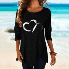 Load image into Gallery viewer, Women&#39;s Heart Print Irregular Long Sleeve T-shirt

