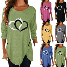 Load image into Gallery viewer, Women&#39;s Heart Print Irregular Long Sleeve T-shirt
