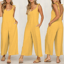Load image into Gallery viewer, Women&#39;s One-Piece Cropped Pants Bow Suspender Jumpsuit
