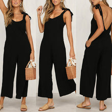 Load image into Gallery viewer, Women&#39;s One-Piece Cropped Pants Bow Suspender Jumpsuit
