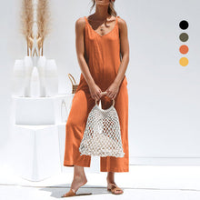 Load image into Gallery viewer, Women&#39;s One-Piece Cropped Pants Bow Suspender Jumpsuit
