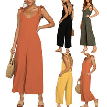 Load image into Gallery viewer, Women&#39;s One-Piece Cropped Pants Bow Suspender Jumpsuit
