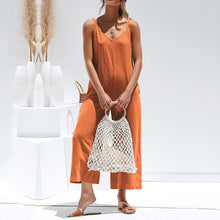 Load image into Gallery viewer, Women&#39;s One-Piece Cropped Pants Bow Suspender Jumpsuit
