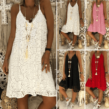 Load image into Gallery viewer, Women&#39;s Summer Plain Sleeveless V-neck Sling Lace Loose Dress
