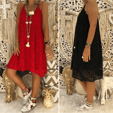 Load image into Gallery viewer, Women&#39;s Summer Plain Sleeveless V-neck Sling Lace Loose Dress
