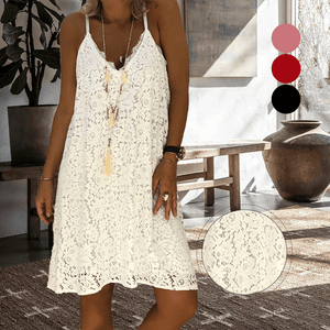Women's Summer Plain Sleeveless V-neck Sling Lace Loose Dress