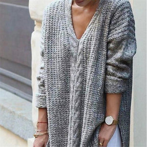 Womens Knitted Split Long Sleeve Loose Kint Sweater