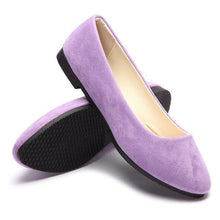 Load image into Gallery viewer, Big Size Suede Candy Color Pure Color Pointed Toe Light Slip On Flat Loafers
