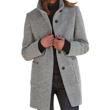 Load image into Gallery viewer, Solid Color Button Stand Collar Woolen Jacket
