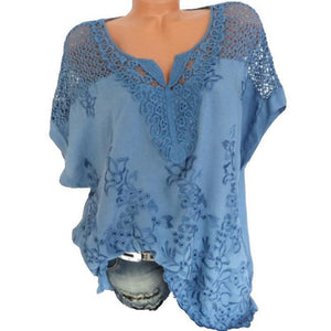 Embroidered Batwing Short Sleeve Shirt