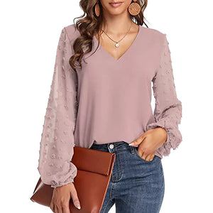 V-neck Long-sleeve Chiffon Shirt
