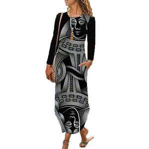 Ethnic Print Long Sleeve Dress