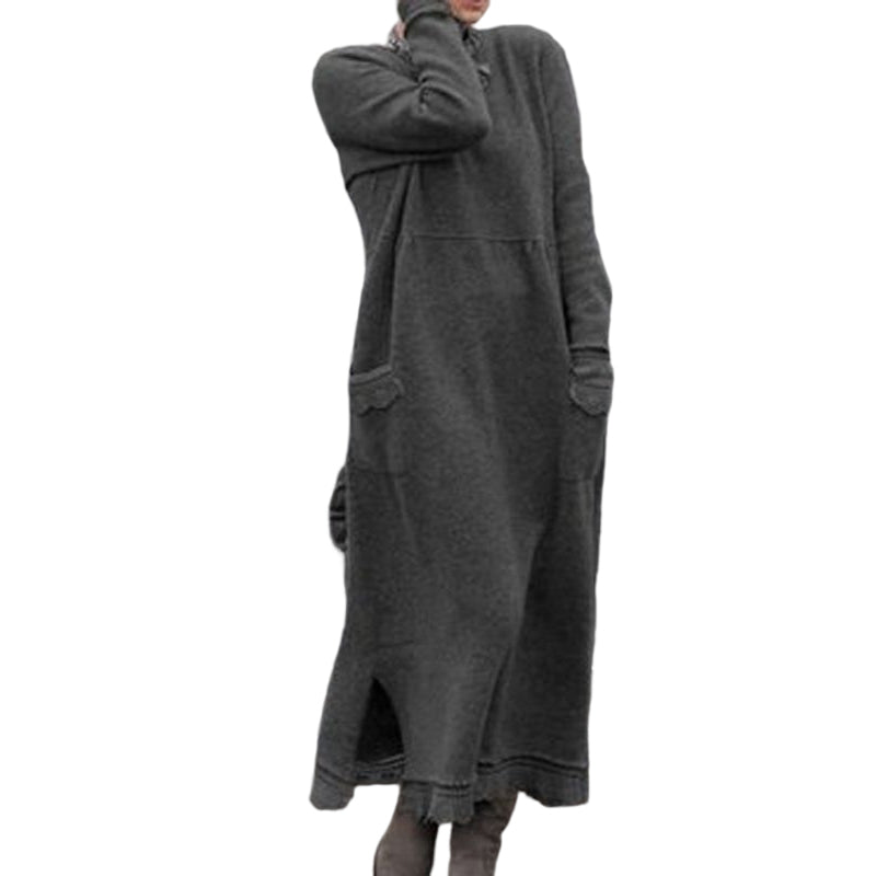 Long Crew Neck Pullover Knit Dress