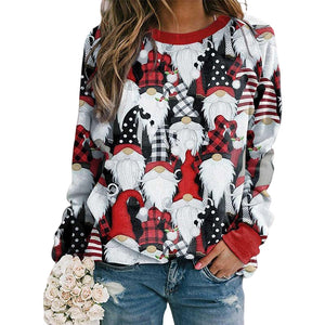 Christmas Print Crewneck Long Sleeved Fleece Sweatshirt
