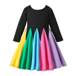 Round Neck Spelling Color Rainbow Princess Dress