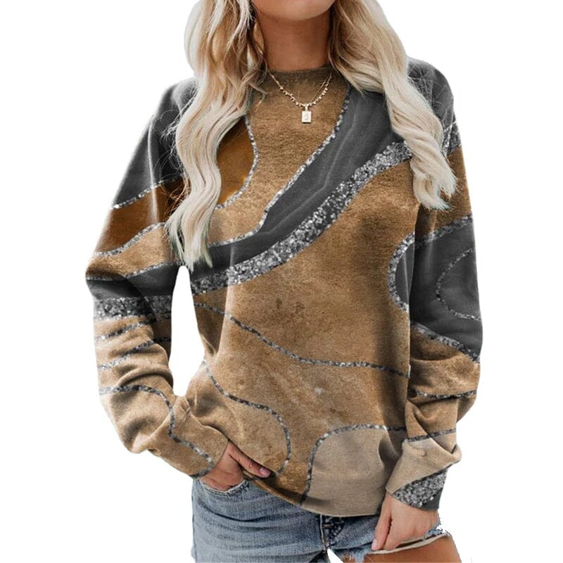 Geometric Loose Print Long Sleeve Crew Neck Sweatshirt