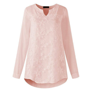Women's Lace Embroidered Cotton and Linen Long-sleeved Shirt