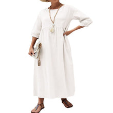 Load image into Gallery viewer, Solid Color Lantern Sleeve Loose Cotton Linen Dress
