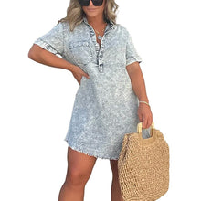 Load image into Gallery viewer, Denim Skirt Dress with Fringed Hem
