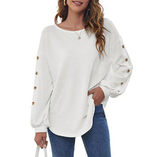 Load image into Gallery viewer, Round Collar Loose Leisure Lantern Buckle T-shirt
