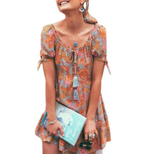 Load image into Gallery viewer, Printed V-Neck Short Sleeve Cotton Linen Dress
