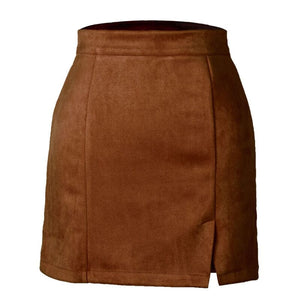 Women's High Waist Faux Suede Bodycon Mini Skirt