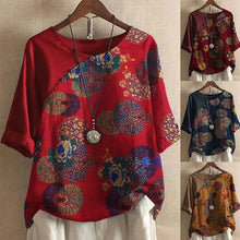 Load image into Gallery viewer, Women&#39;s Button Short Sleeve Floral Print T-Shirt
