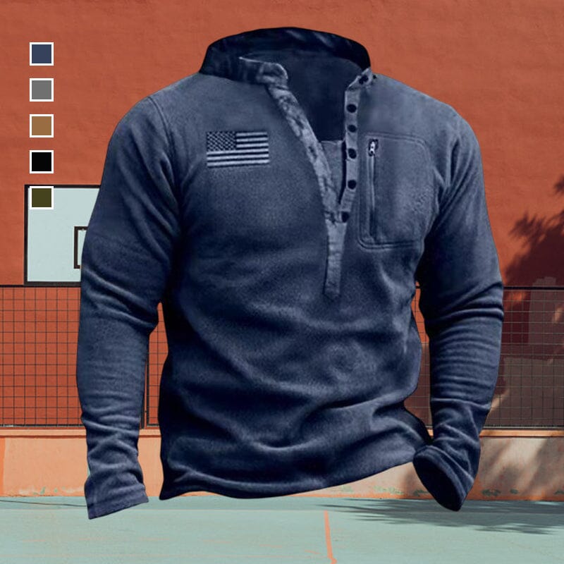 Men's Outdoor Fleece Henley Collar Sports Sweatshirt