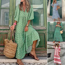 Load image into Gallery viewer, Boho Puff Sleeve Maxi Loose Dress
