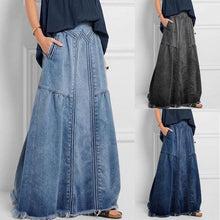 Load image into Gallery viewer, Women Distressed Solid Color Elastic Waist Loose Denim Skirt
