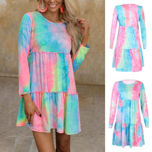 Load image into Gallery viewer, Tie-dye Printed Long-sleeve Panelled Dress
