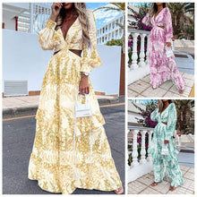 Load image into Gallery viewer, Printed V-Neck Long Sleeve Elegant Dress
