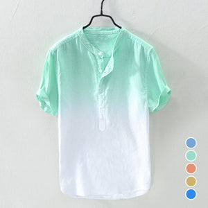Men's Solid Color Thin Breathable Gradient Collar Cotton Linen Top