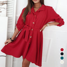 Load image into Gallery viewer, Solid Color Waist Button Belt Dress
