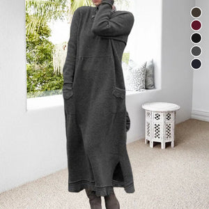 Long Crew Neck Pullover Knit Dress